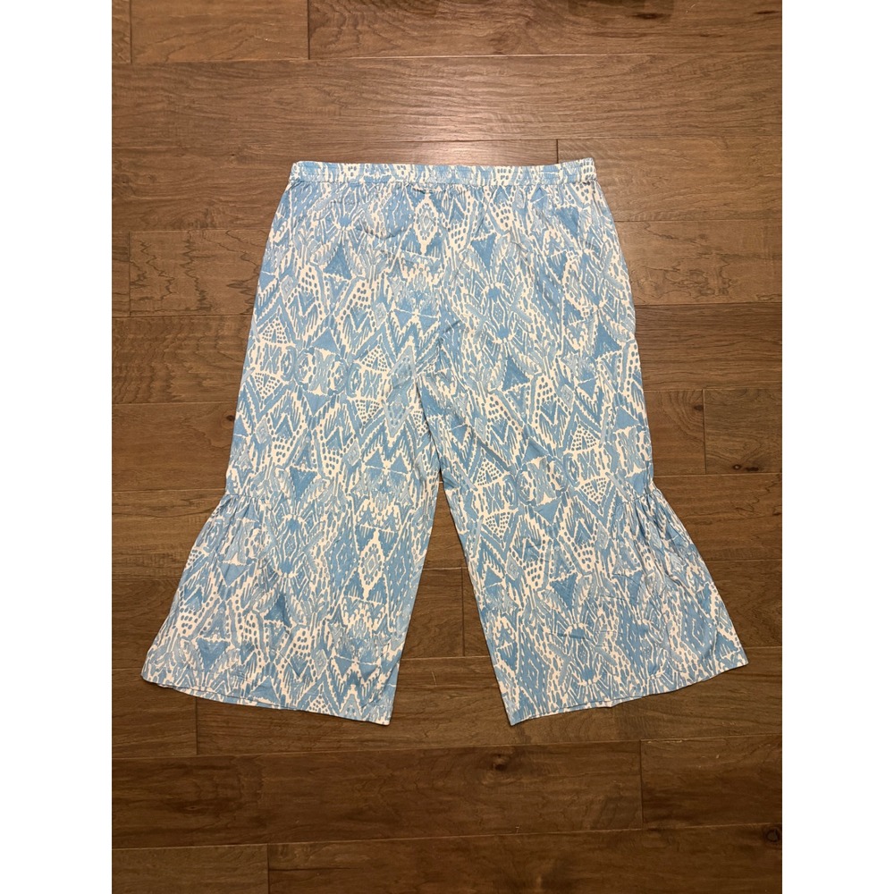 NWT Tolani Collection Rosaleen Pants Womens 2XP Blue Ikat Ruffle Wide Leg Boho - Picture 3 of 8